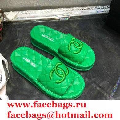 Chanel Heel 5cm CC Logo Quilting Lambskin Mules G36901 Green 2021 - Click Image to Close