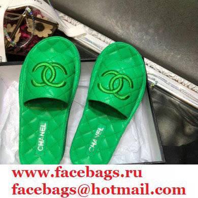 Chanel Heel 5cm CC Logo Quilting Lambskin Mules G36901 Green 2021