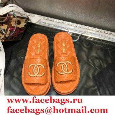 Chanel Heel 5cm CC Logo Quilting Lambskin Mules G36901 Orange 2021 - Click Image to Close