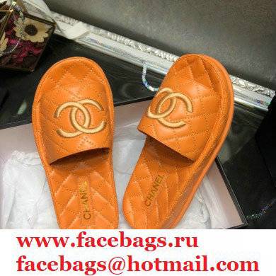 Chanel Heel 5cm CC Logo Quilting Lambskin Mules G36901 Orange 2021 - Click Image to Close