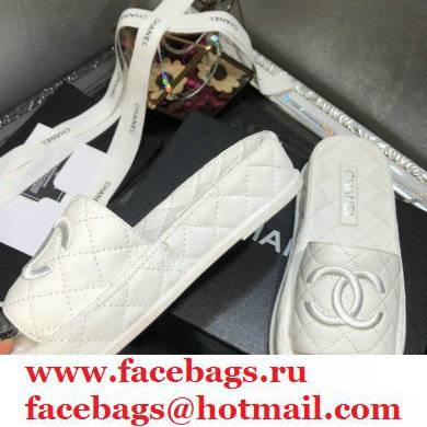 Chanel Heel 5cm CC Logo Quilting Lambskin Mules G36901 White 2021 - Click Image to Close