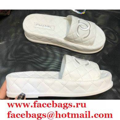 Chanel Heel 5cm CC Logo Quilting Lambskin Mules G36901 White 2021