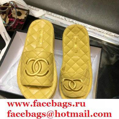 Chanel Heel 5cm CC Logo Quilting Lambskin Mules G36901 Yellow 2021 - Click Image to Close