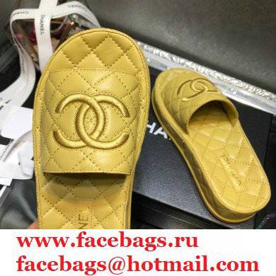 Chanel Heel 5cm CC Logo Quilting Lambskin Mules G36901 Yellow 2021 - Click Image to Close