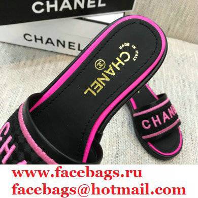 Chanel Lambskin and Logo Embroideries Mules G36557 Black/Fuchsia 2021