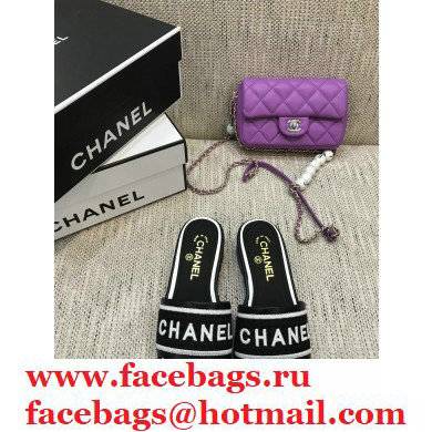 Chanel Lambskin and Logo Embroideries Mules G36557 Black/White 2021