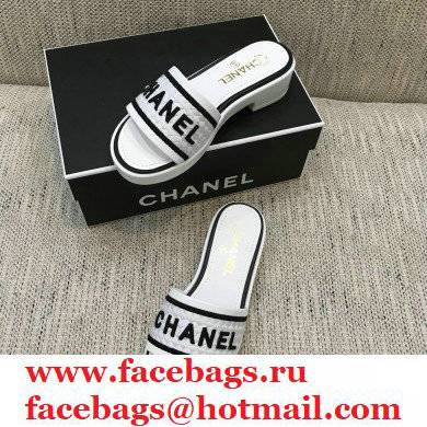Chanel Lambskin and Logo Embroideries Mules G36557 White/Black 2021