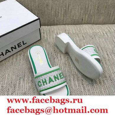Chanel Lambskin and Logo Embroideries Mules G36557 White/Green 2021