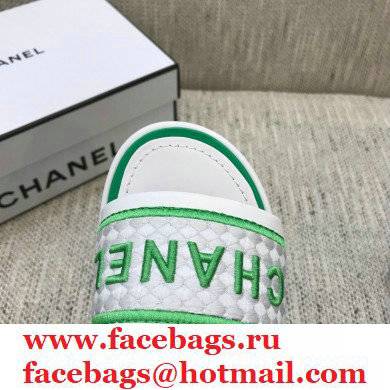 Chanel Lambskin and Logo Embroideries Mules G36557 White/Green 2021 - Click Image to Close