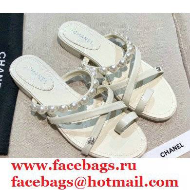 Chanel Pearls Mules G37274 White 2021 - Click Image to Close