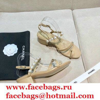 Chanel Pearls Sandals G37272 Beige 2021 - Click Image to Close