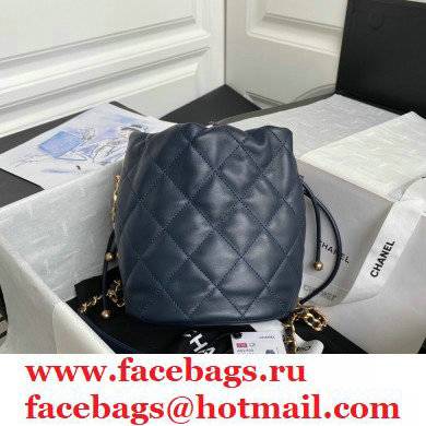 Chanel Small Drawstring Tote with Chain Bag AS2390 Navy Blue 2021