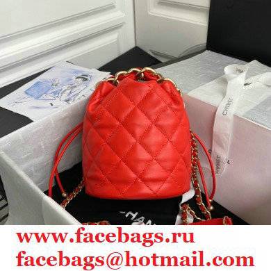 Chanel Small Drawstring Tote with Chain Bag AS2390 Red 2021 - Click Image to Close