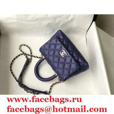 Chanel coco handle Mini Flap Bag in caviar leather blue with gold hardware 2021