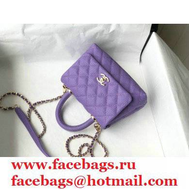 Chanel coco handle Mini Flap Bag in caviar leather purple with gold hardware 2021