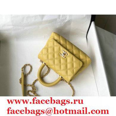 Chanel coco handle Mini Flap Bag in caviar leather yellow with gold hardware 2021
