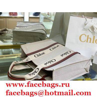 Chloe Large Woody Tote Bag White/Brown in Cotton Canvas and Shiny Calfskin 2021 - Click Image to Close