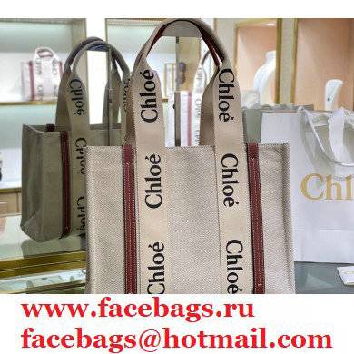Chloe Medium Woody Tote Bag White/Brown in Cotton Canvas and Shiny Calfskin 2021