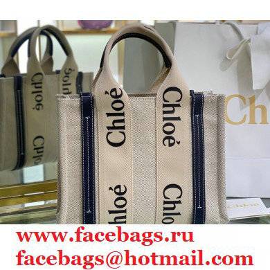 Chloe Small Woody Tote Bag White/Full Blue in Cotton Canvas and Shiny Calfskin 2021 - Click Image to Close