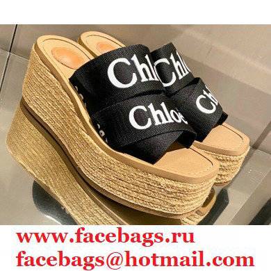 Chloe Woody Wedge Mule in Canvas Black 2021 - Click Image to Close