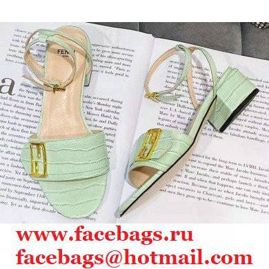 Fendi Crocodile-embossed Leather Promenade Sandals Light Green with FF Baguette Buckle 2021