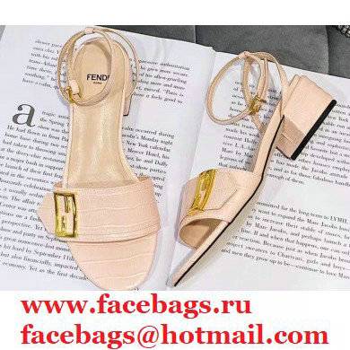 Fendi Crocodile-embossed Leather Promenade Sandals Light Pink with FF Baguette Buckle 2021