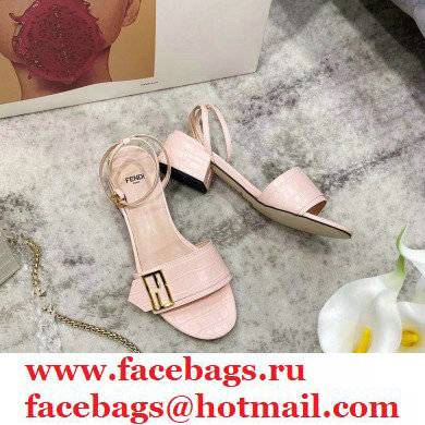 Fendi Crocodile-embossed Leather Promenade Sandals Light Pink with FF Baguette Buckle 2021