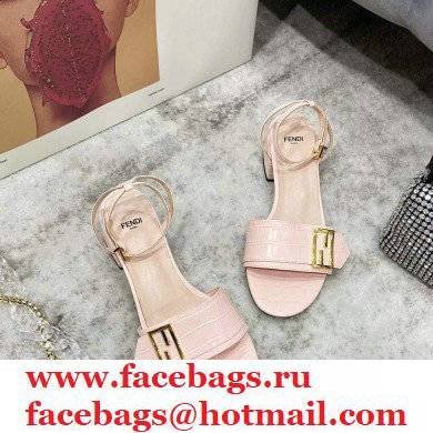Fendi Crocodile-embossed Leather Promenade Sandals Light Pink with FF Baguette Buckle 2021 - Click Image to Close