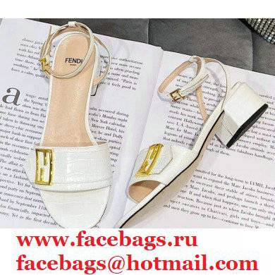 Fendi Crocodile-embossed Leather Promenade Sandals White with FF Baguette Buckle 2021