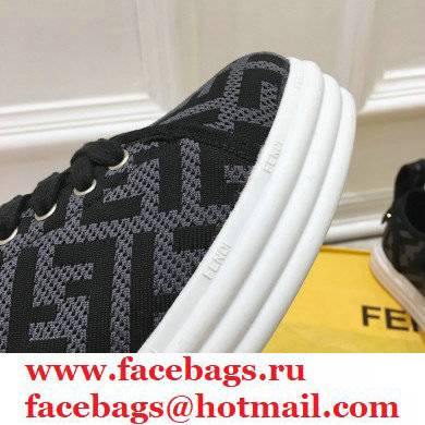 Fendi Rise Fabric Flatform Sneakers Black with Diagonal FF 2021