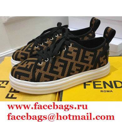 Fendi Rise Fabric Flatform Sneakers Brown with Diagonal FF 2021