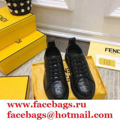 Fendi Rise Leather Flatform Sneakers Black with All-over Embossed FF 2021