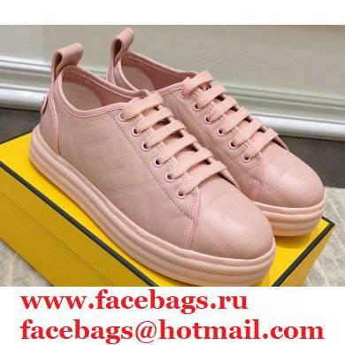 Fendi Rise Leather Flatform Sneakers Pink with All-over Embossed FF 2021