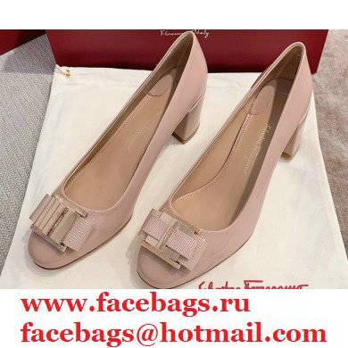 Ferragamo Heel 1cm/6cm Bow Ballet Flats/Pumps Patent Leather Nude - Click Image to Close