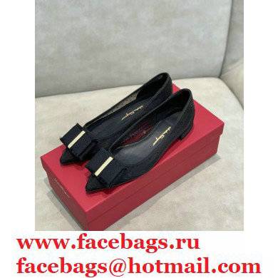 Ferragamo Heel 1cm Bow Ballet Flats Dotted Swiss Black - Click Image to Close