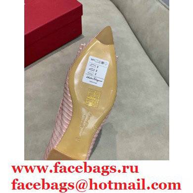 Ferragamo Heel 1cm Bow Ballet Flats Striped Pink - Click Image to Close