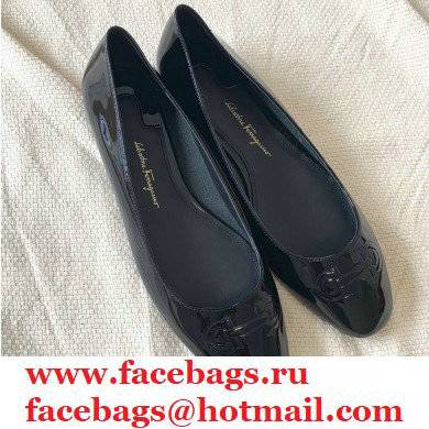 Ferragamo Heel 1cm Gancini Ballet Flats Black - Click Image to Close