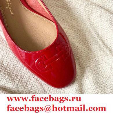 Ferragamo Heel 1cm Gancini Ballet Flats Red