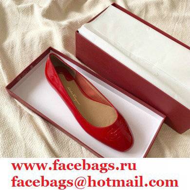 Ferragamo Heel 1cm Gancini Ballet Flats Red