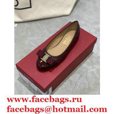 Ferragamo Heel 1cm Vara Bow Varina Ballet Flats Quilted Leather Burgundy - Click Image to Close