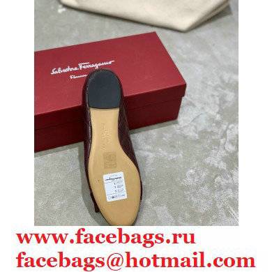 Ferragamo Heel 1cm Vara Bow Varina Ballet Flats Quilted Leather Burgundy - Click Image to Close