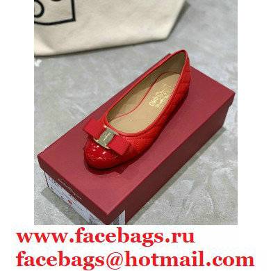 Ferragamo Heel 1cm Vara Bow Varina Ballet Flats Quilted Leather Red - Click Image to Close