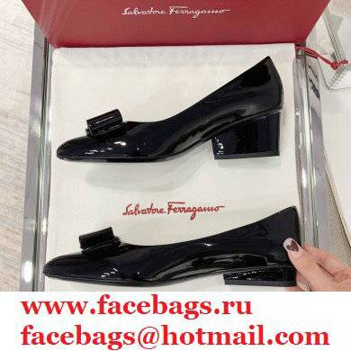 Ferragamo Heel 2cm Viva Ballet Flats Patent Leather Black - Click Image to Close