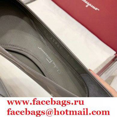 Ferragamo Heel 2cm Viva Ballet Flats Patent Leather Gray - Click Image to Close