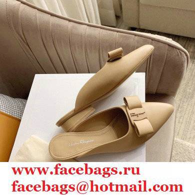 Ferragamo Heel 2cm Viva Bow Mules Beige - Click Image to Close