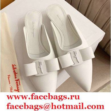 Ferragamo Heel 2cm Viva Bow Mules White - Click Image to Close