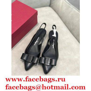 Ferragamo Heel 2cm Viva Slingbacks Black - Click Image to Close
