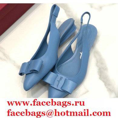 Ferragamo Heel 2cm Viva Slingbacks Blue - Click Image to Close