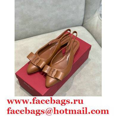 Ferragamo Heel 2cm Viva Slingbacks Brown - Click Image to Close