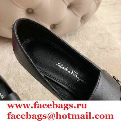 Ferragamo Heel 3cm Tilos Chain Leather Loafers/Pumps Black - Click Image to Close